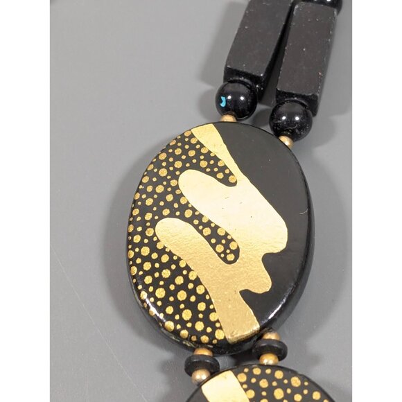 Vintage Japan Black Gold tone Double Strand Beaded Long Bold Necklace 30 in - Picture 4 of 16